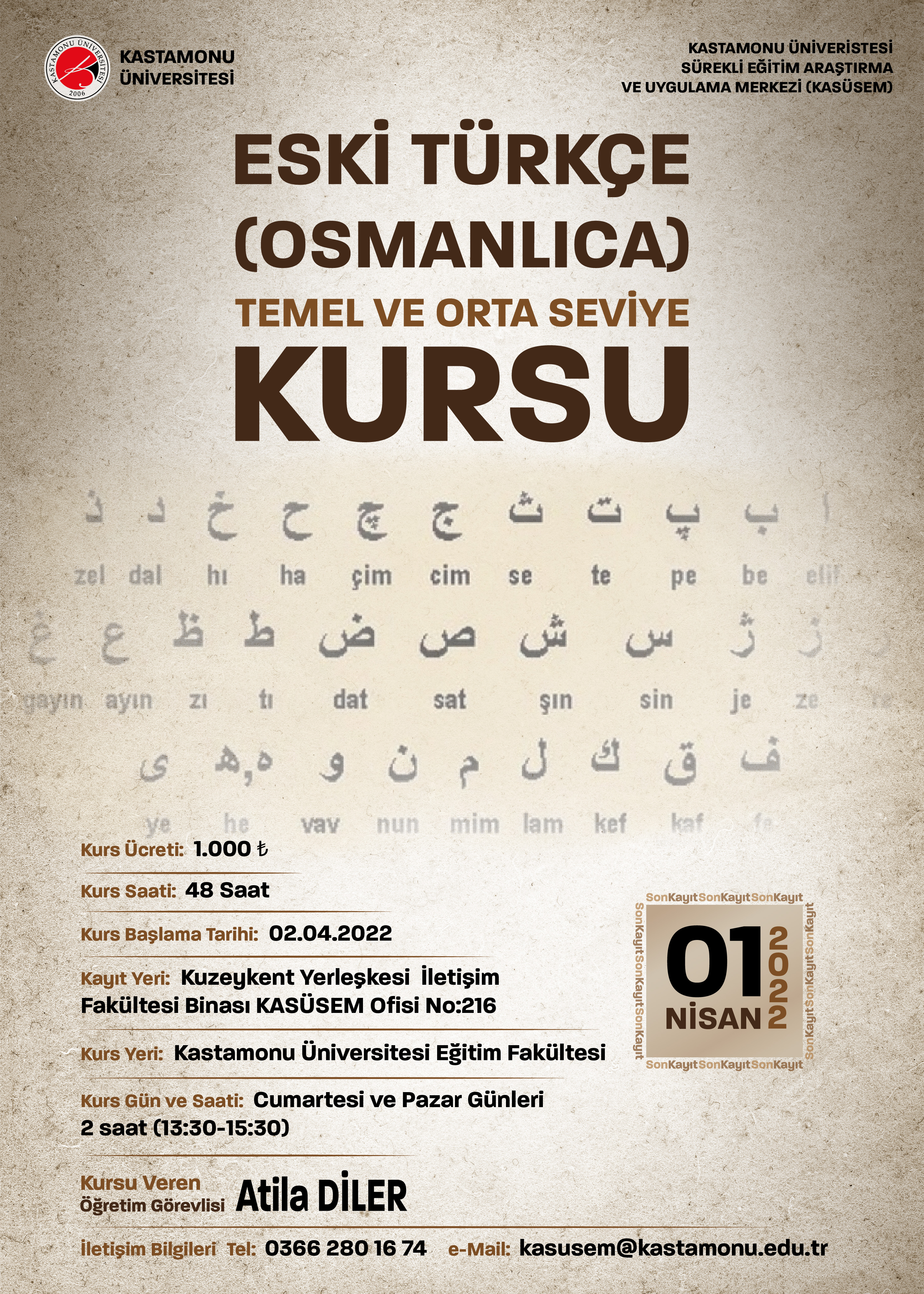 Eski Trke Osmanlica Kurs Afisi