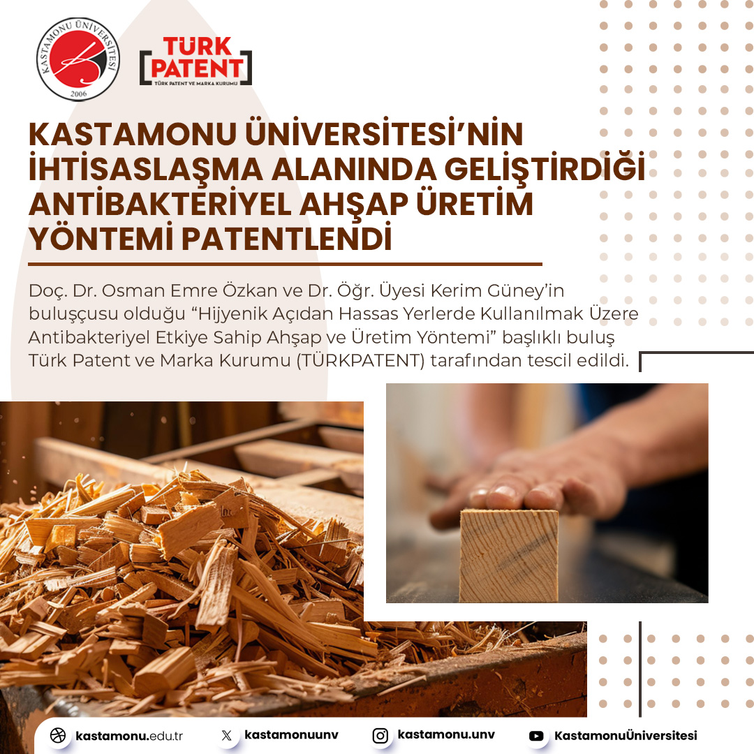 Kastamonu Üniversitesi’nin İhtisaslaşma Alanında Geliştirdiği Antibakteriyel Ahşap Üretim Yöntemi Patentlendi