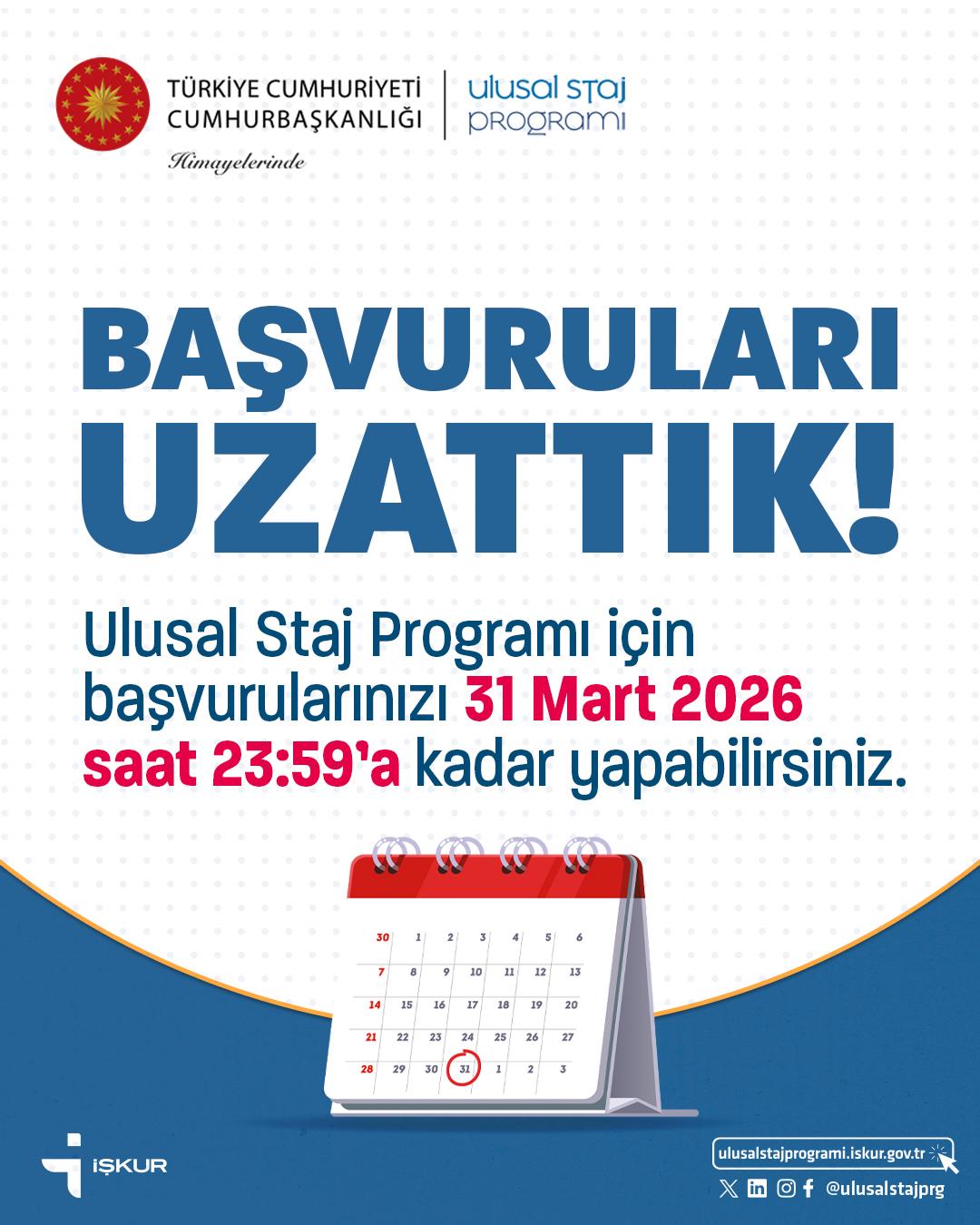 Ulusal Staj Programı 2026 Yılı Başvuruları Uzatıldı